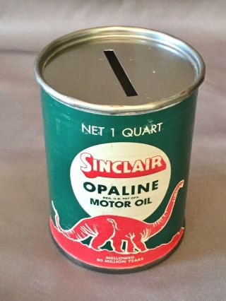 Vintage SINCLAIR MOTOR OIL CAN COIN BANK - Red Dinosaur - 2 7/8 