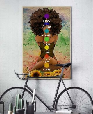 Black Girl Poster Afro Girl Yoga Sunflower Vintage Wall Art Home Decor Gift