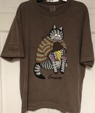 Vintage Crazy Shirts B.  Kliban Guam Cat Chocolate Dyed Single Stitch Tee,  Mens M