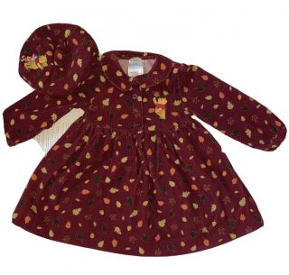 Vintage Winnie The Pooh Corduroy Dress & Hat Disney Store 2 - Piece Set 18m