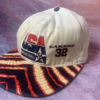 Vintage 1992 Usa Olympics Basketball Dream Team Magic Johnson 32 Hat Cap Lakers