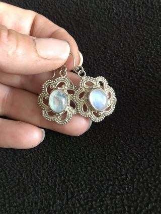 Vintage Sterling Silver & Moonstone Earrings,  Estate Jewelry