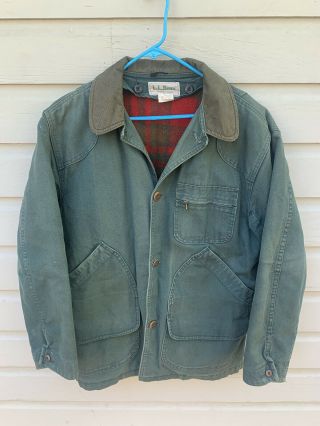 Vtg 90s Ll Bean Canvas Work Hunting Jacket W Removable Wool Flannel Liner Medium