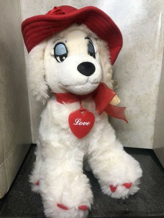 Vintage Musical Plush White Dog Red Hat “how Much Is That Doggy.  ” Angel Toy