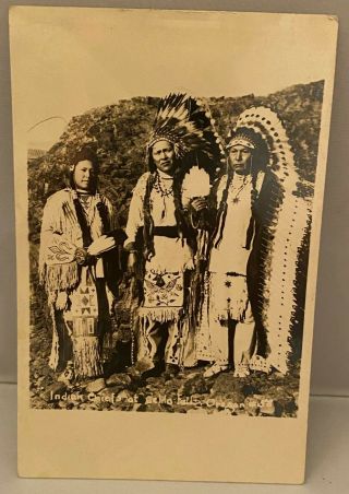 Vintage Rppc Native American Indian Chief Celilo Falls Or Real Photo Postcard