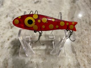 Vintage Texas fishing lure Bingo Q22X red with yellow spots Doug English 2