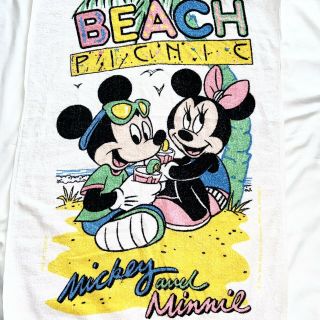 Mickey And Minnie Disney Beach Towel Vintage Rare 80s Beach Picnic Mouse White