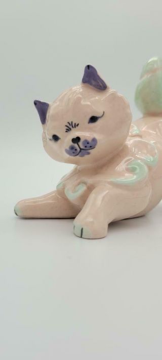 Vintage Kay Finch California Pottery Cat Kitten Figurine Pink Purple Green 1950s