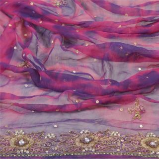 Sanskriti Vintage Dupatta Long Stole Pure Chiffon Silk Hand Beaded Tie - Dye Veil