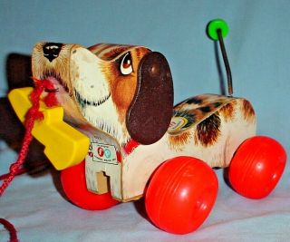 Vintage Fisher Price Little Snoopy Wooden Beagle Dog Pull Toy 693 ©1965