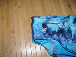 SPEEDO Vintage Swimsuit Brief Size 32 Nylon Spandex RACING Swim Suit PURPLE AQUA 2