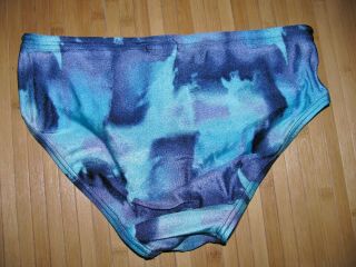 SPEEDO Vintage Swimsuit Brief Size 32 Nylon Spandex RACING Swim Suit PURPLE AQUA 3