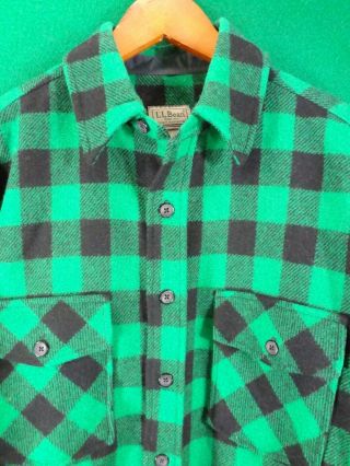 Vintage Ll Bean Men’s Wool Blend Lumberjack Buffalo Plaid Black Green Usa Medium