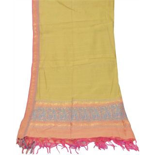 Sanskriti Vintage Dupatta Long Stole Pure Silk Green Woven Scarves Shawl Veil
