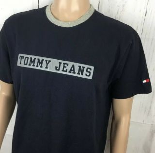 Vintage Tommy Hilfiger Jeans T - Shirt Spell Out 3d Style Logo 90s Navy Blue Men M