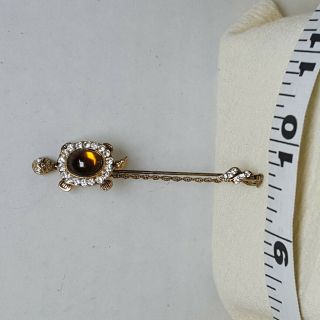 Vintage Amber Colored Lucite Turtle Stick Pin Hat Pin With Crystals