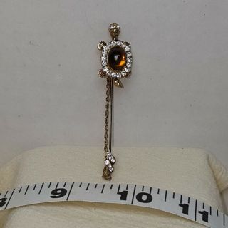 Vintage Amber Colored Lucite Turtle Stick Pin Hat Pin with Crystals 2
