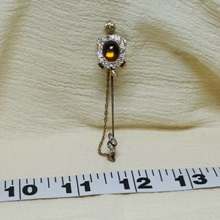 Vintage Amber Colored Lucite Turtle Stick Pin Hat Pin with Crystals 3