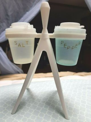 Vintage Tupperware Atomic Salt And Pepper Set With Stand