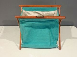 Vtg 60s 70s Stand Up Bag Folding Wood Sewing Knitting Yarn Craft Basket