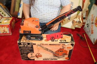 Antique Vintage Big Jim Electro Magnetic Crane Battery - Op Japan Toy Sign W/box