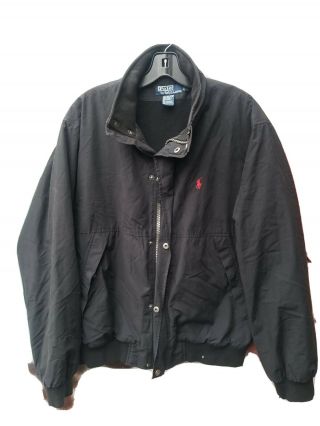 Vintage Polo Ralph Lauren Fleece Lined Bomber Jacket Size Medium Black On Black