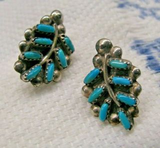 Vintage Sterling Silver.  925 Old Pawn Zuni Turquoise Petit Point Stud Earrings