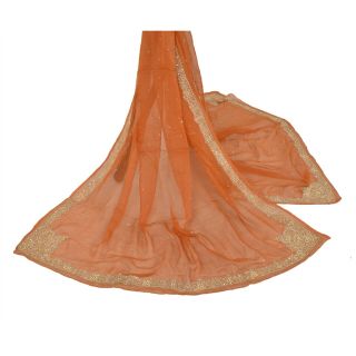 Sanskriti Vintage Dupatta Long Stole Pure Chiffon Silk Peach Hand Beaded Scarves