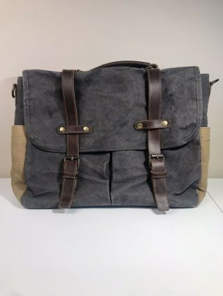Women & Men Waterproof 15.  6 In.  Vintage Leather Waxed Laptop,  Messenger Bag Grey