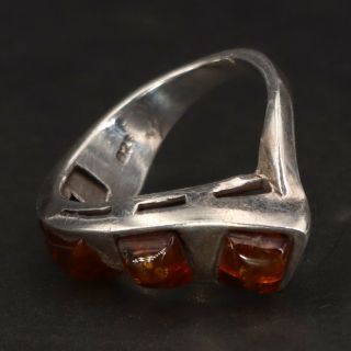 Vtg Sterling Silver - Baltic Amber Cluster Curved Modern Ring Size 6.  5 - 5g