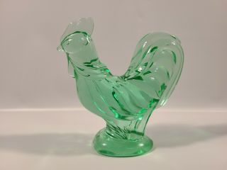 Vintage Fenton Clear Green Glass Rooster Chicken Figurine