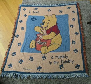 Large Vintage Beacon Disney Winnie The Pooh Woven Throw Children Blanket Fringe