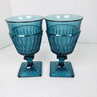 2 Vintage Indiana Glass Mt Vernon Blue Water Goblets 8 Oz Glasses