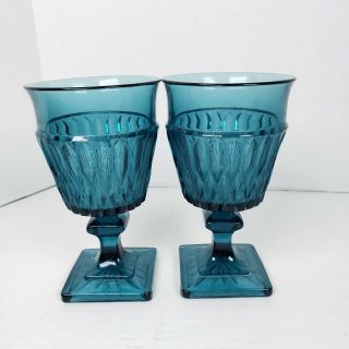 2 Vintage Indiana Glass Mt Vernon Blue Water Goblets 8 oz Glasses 2
