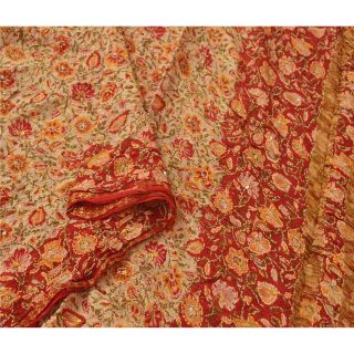 Sanskriti Vintage Dupatta Long Stole Blend Cotton Cream Hand Embroidered Kantha