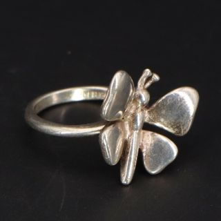 Vtg Sterling Silver - 3 - D Solid Garden Butterfly Insect Ring Size 3.  75 - 3g