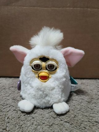 Vintage 1999 Furby Babies All White Snowball ? Pink Ears Brown Eyes