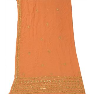 Sanskriti Vintage Dupatta Long Stole Pure Georgette Silk Peach Hand Beaded Veil 2