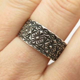 925 Sterling Silver Vintage Textured Floral Band Ring Size 10 1/4