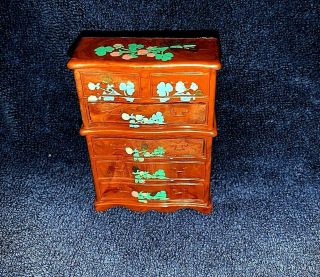 Vintage Renwal Dollhouse Stenciled Hand Painted Chest Of Drawers 2 Open