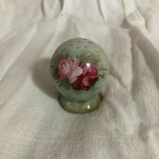 Old Vintage Antique Hand Painted Stick Hat Pin Holder With Roses