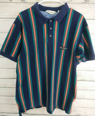 Vintage 90s Eddie Bauer Vertical Striped Polo Shirt Short Sleeves Xl