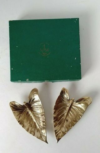 Set Of 2 Vintage Brass Virginia Metalcrafters 4 " Calla Lily Leaf Tray 3 - 33 1958