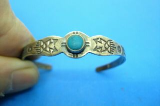 Vintage Native American Sterling Silver Childs Turquoise Cuff Bracelet - - Stamped