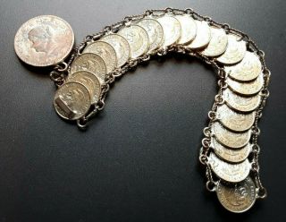 Vintage Mexican 20 - Coin Bracelet Plus Large 1943 Cinco Centavos