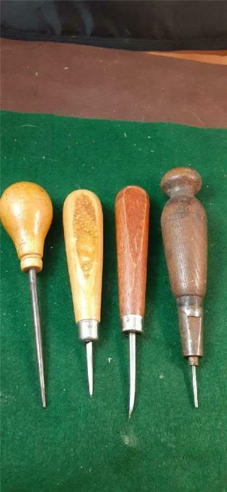 4 Vtg Leather Tools Awls,  Fids,  Lacing Stitching Tools