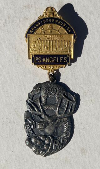 Vintage Bpoe Elks Grand Lodge Los Angeles 1909 Lapel Pin Back Robbins Co Brand