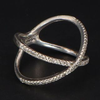 Vtg Sterling Silver - Signed Round - Cut Cz Crossover X Wire Ring Size 8 - 2.  5g