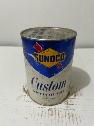Vintage 1 Quart Sunoco Custom Motor Oil Full Can Cardboard
