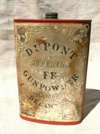 Antique Dupont Superfine Ffg Gunpowder Tin,  Wilmington,  Delaware,  Empty